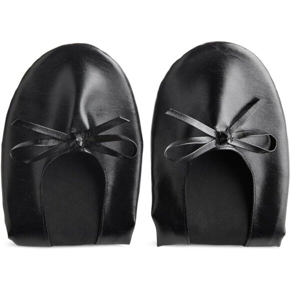 Rose Cheeks Flat Shoes Women Black Soft fabric Portable Ballerina Roll up Shoes - Picture 7 of 9